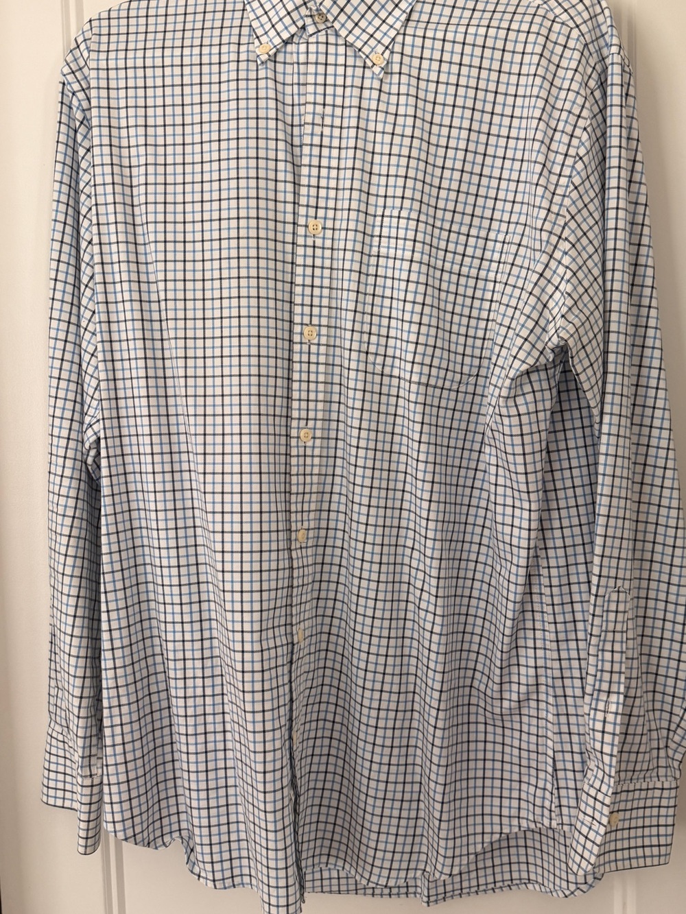 Peter Millar White and Blue Windowpane Button-Down Shirt